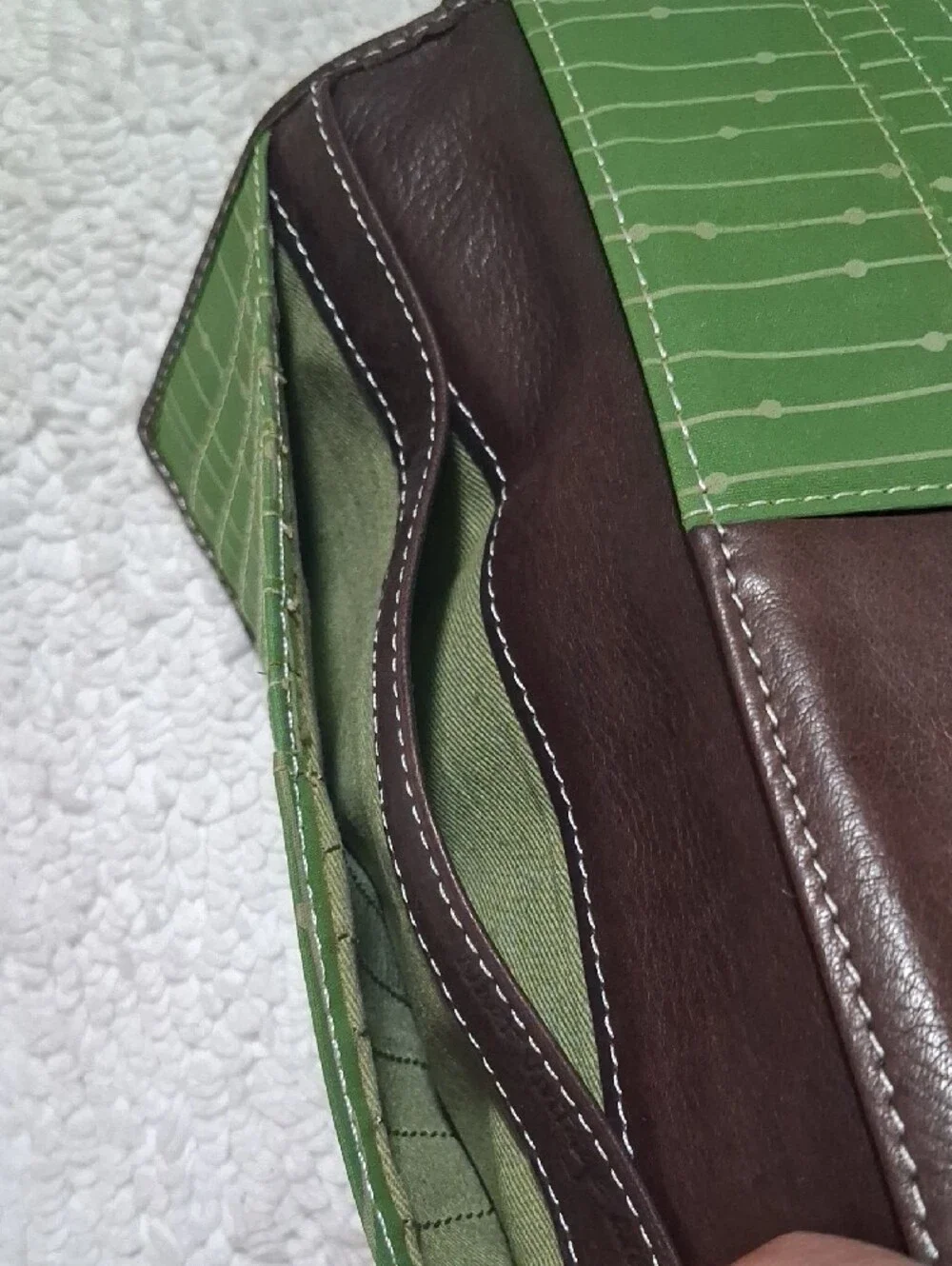 Fossil Dark Brown Wallet with Olive Green Zip Accent